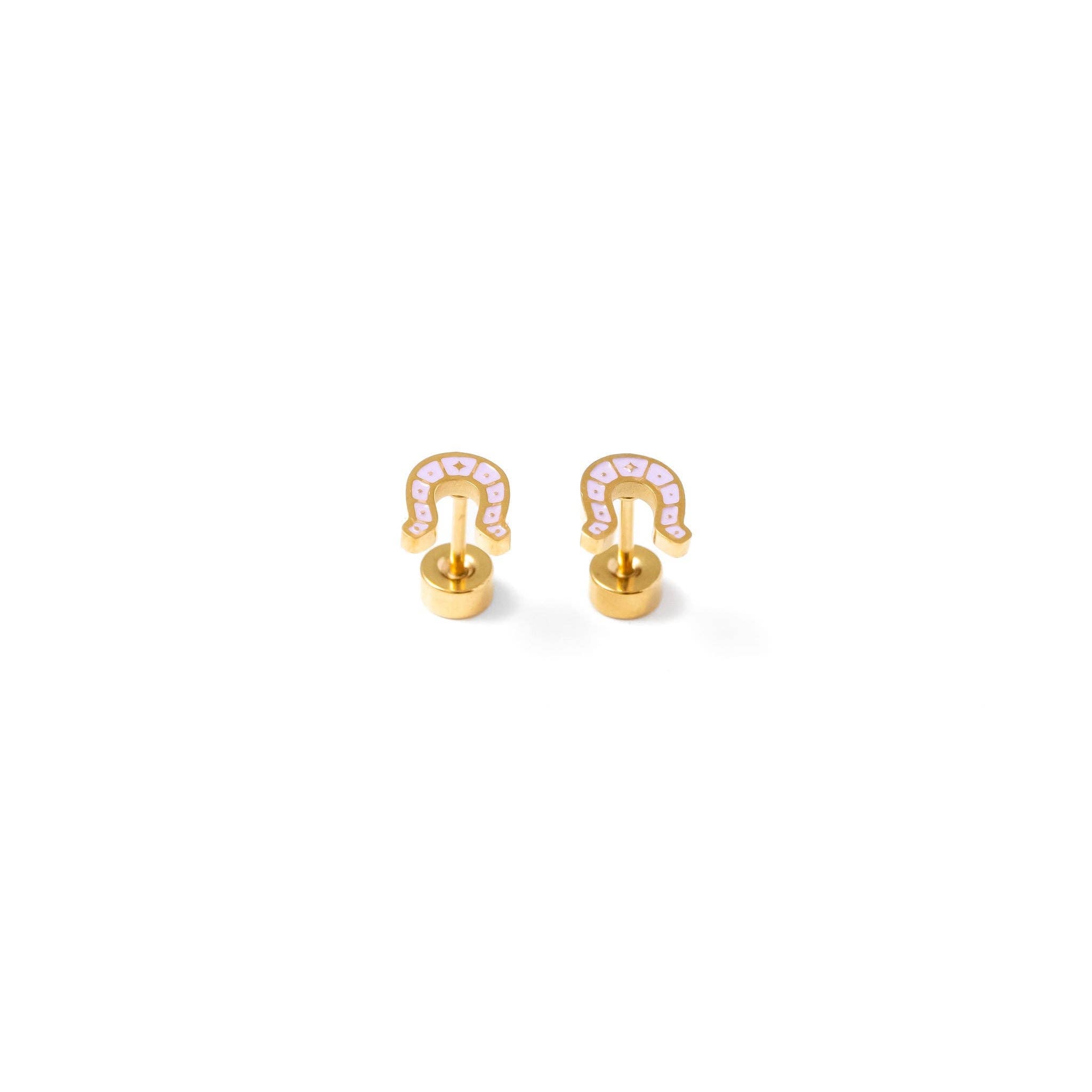 Horseshoe Stud Earrings - Hypoallergenic, Flat Back, Girl
