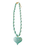 Roxie Light Blue Beaded Necklace with Heart Charm