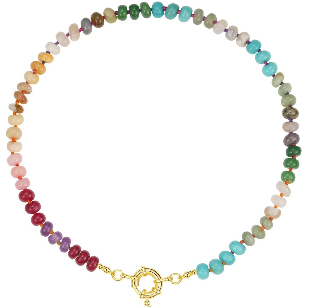 Gemstone Candy Bead Rainbow and Charm Collector Necklace