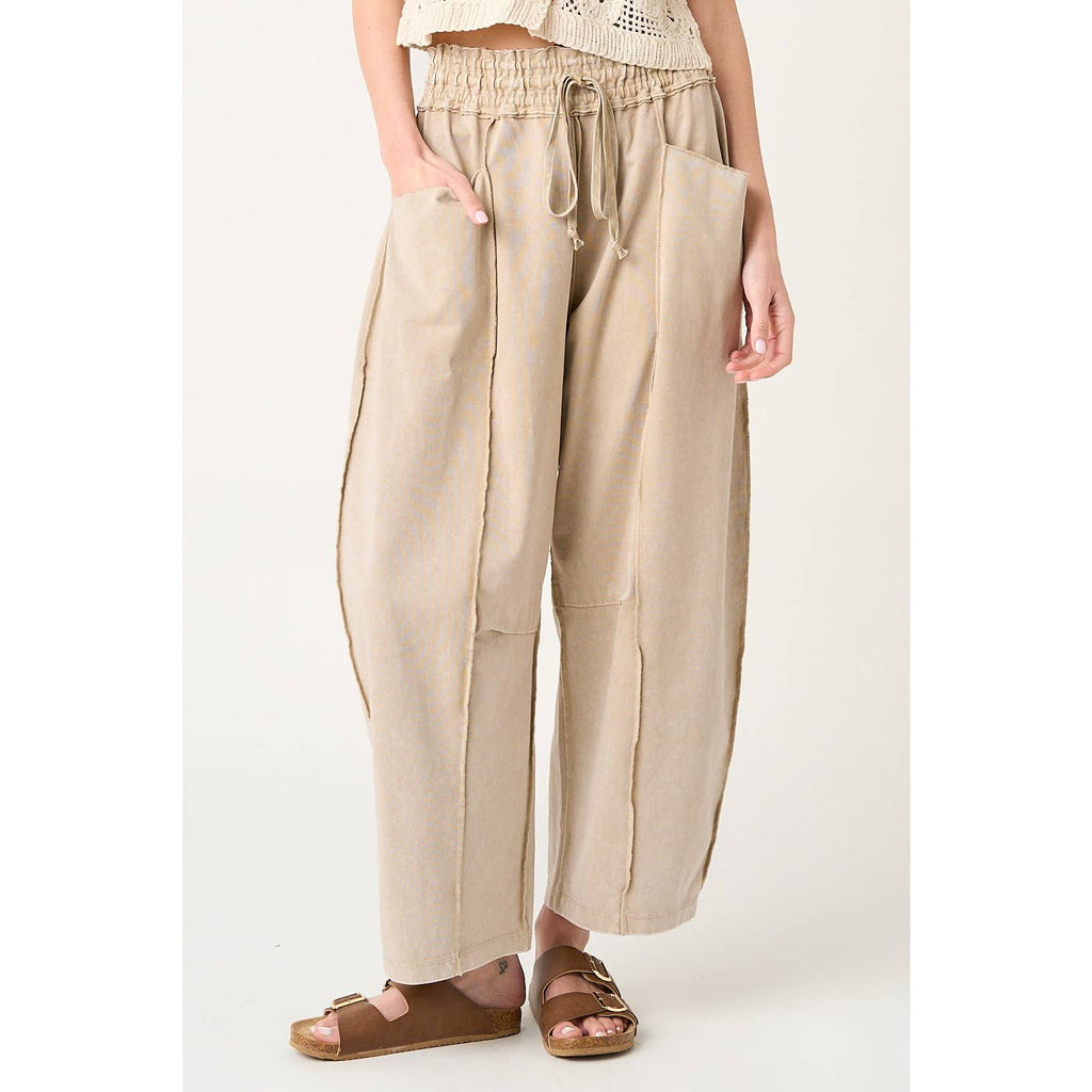 MINERAL WASH SEAM DETAIL PULL ON BARREL PANTS