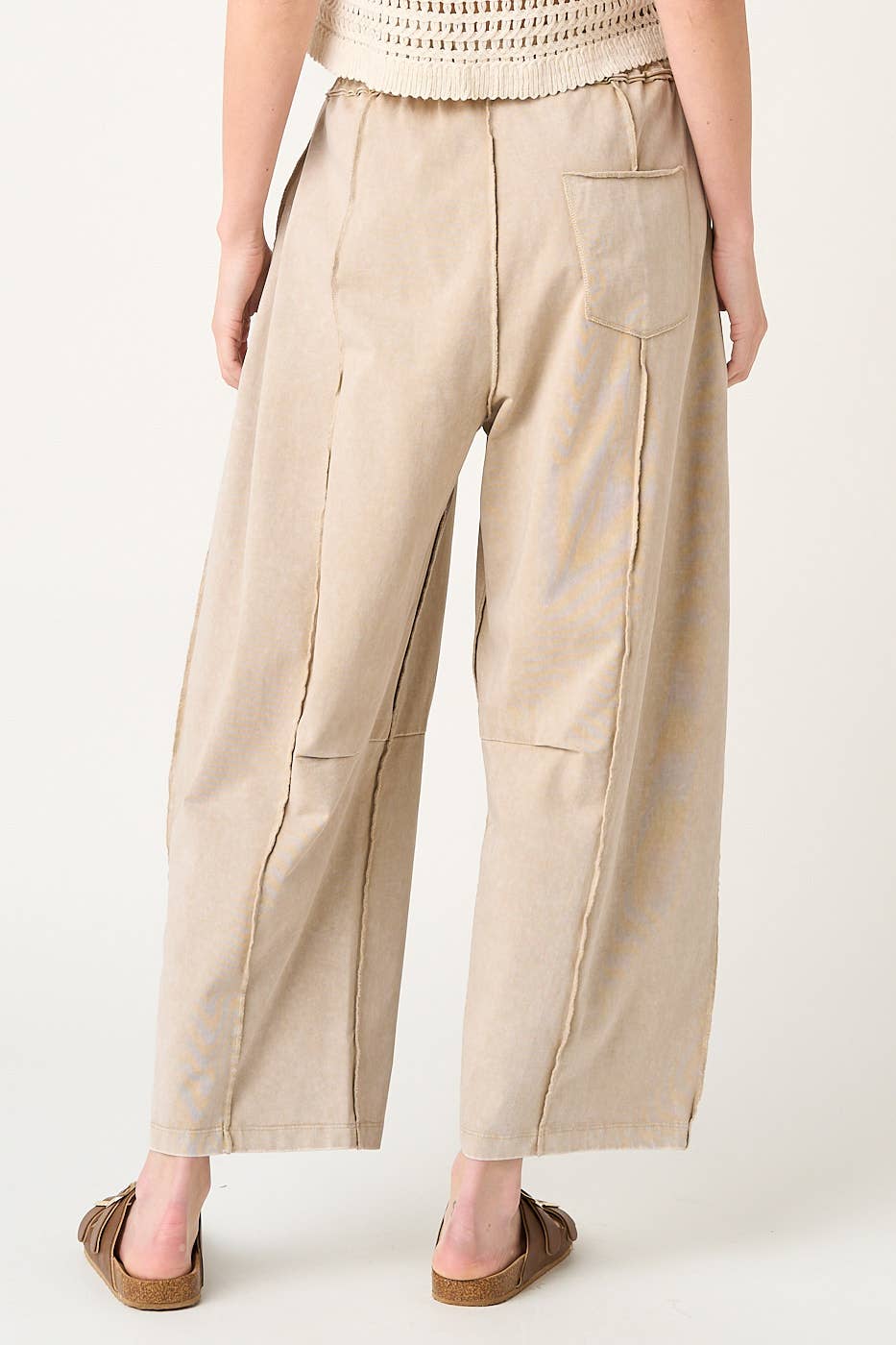 MINERAL WASH SEAM DETAIL PULL ON BARREL PANTS