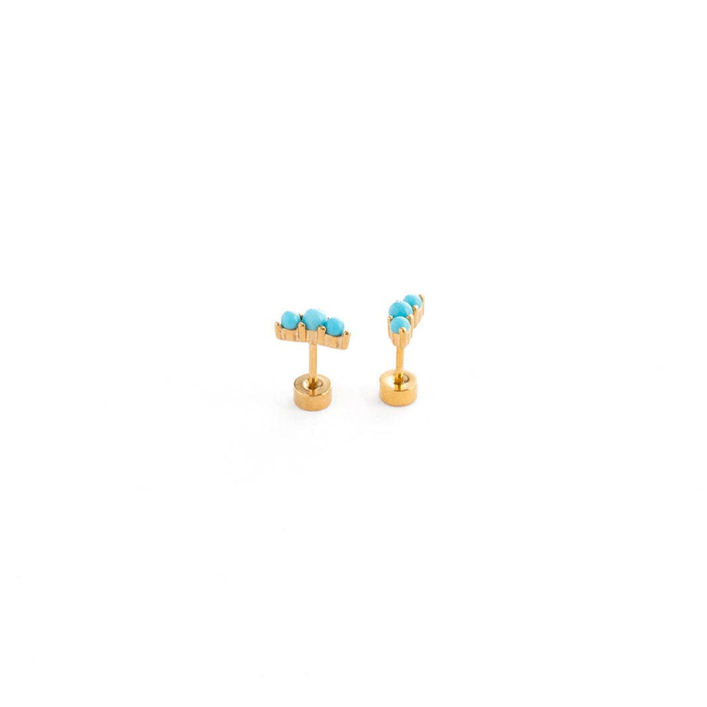 Turquoise Bar Stud Earring - Hypoallergenic, Flat Back, Girl