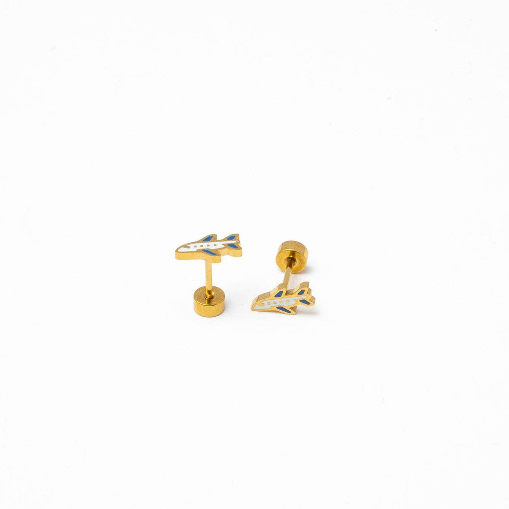 Airplane Stud Earrings- Hypoallergenic, Flat Back, Girl Gift