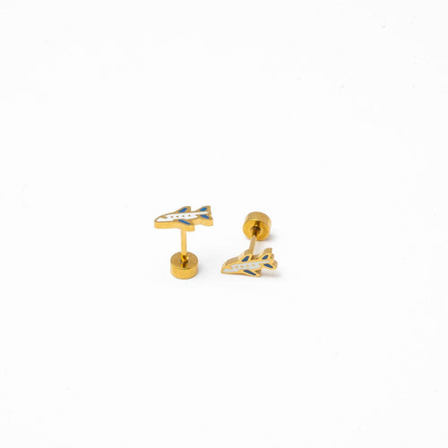 Airplane Stud Earrings- Hypoallergenic, Flat Back, Girl Gift