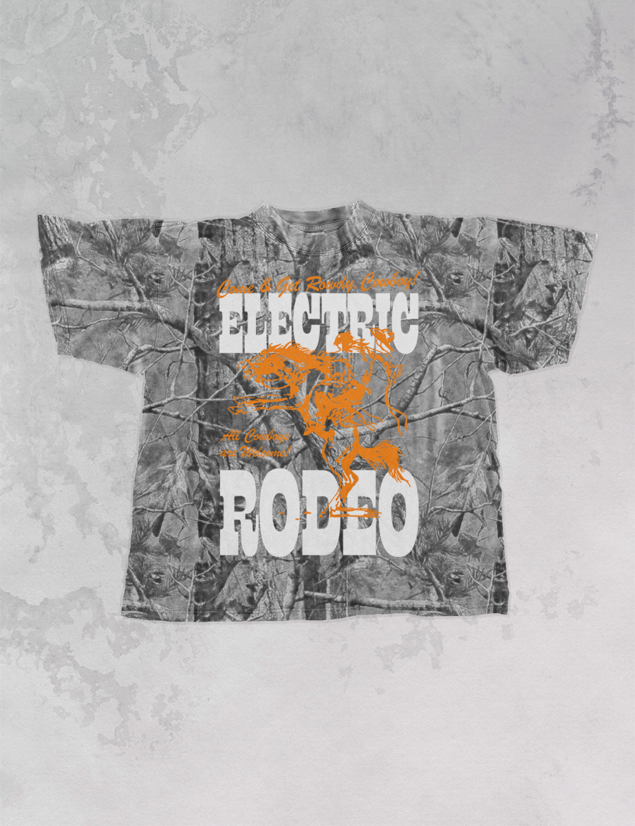 Camo Electric Rodeo, Country Western Boxy Cotton TShirt