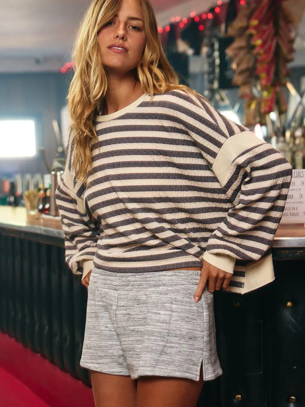 Striped Open Back Oversize Fit Reverse Stitched Top