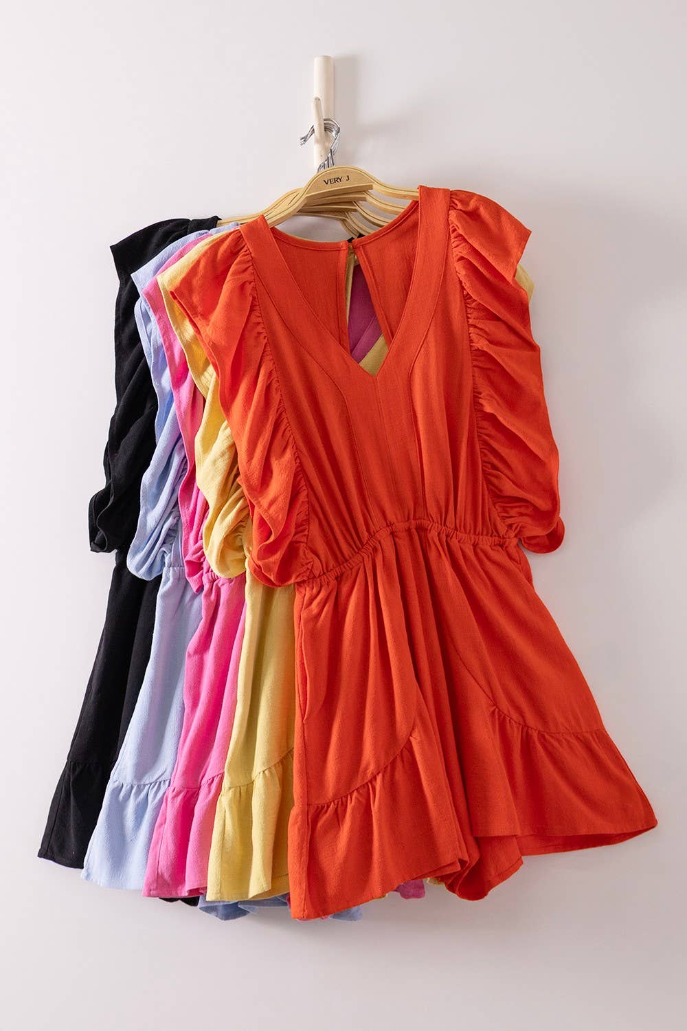 Back Cutout Ruffled Sleeve Romper