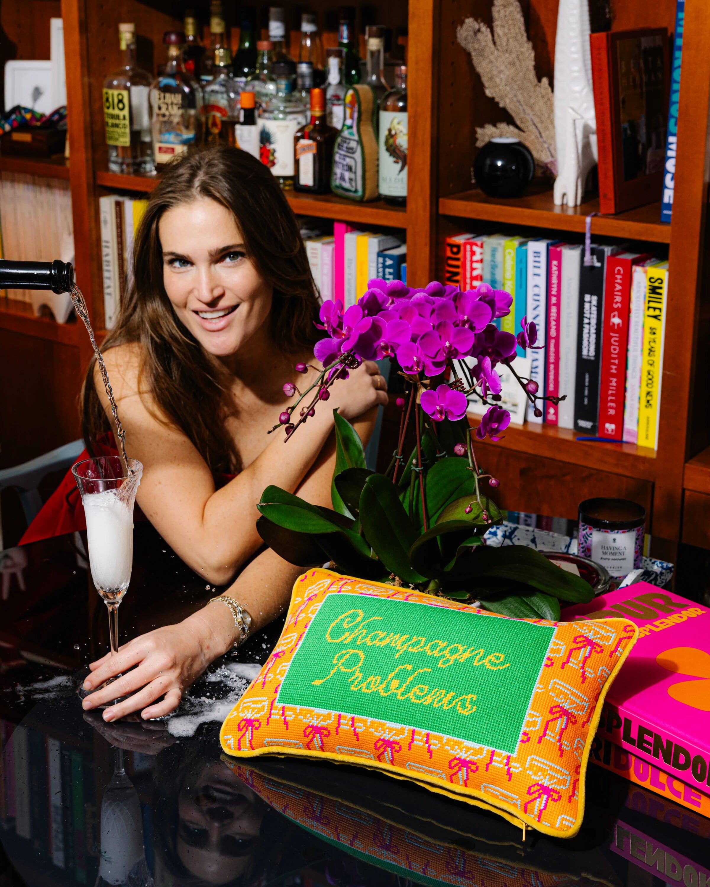 Champagne Problems Needlepoint Pillow