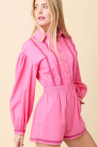 Pink Romper Lace Front Detail