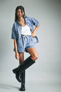 DENIM SHORTS WITH DRAWSTRING