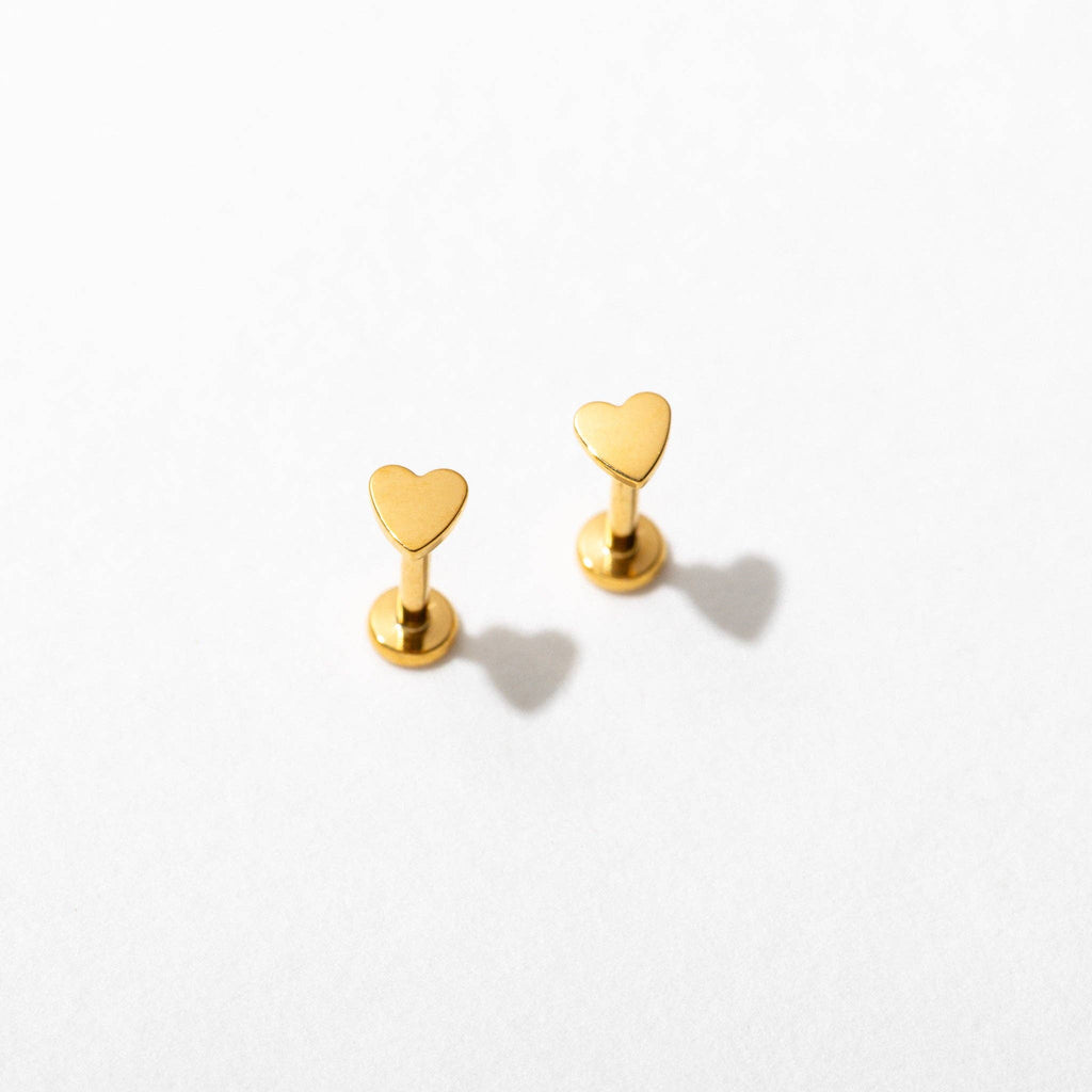 14k Gold Heart Flat Back Stud Earrings