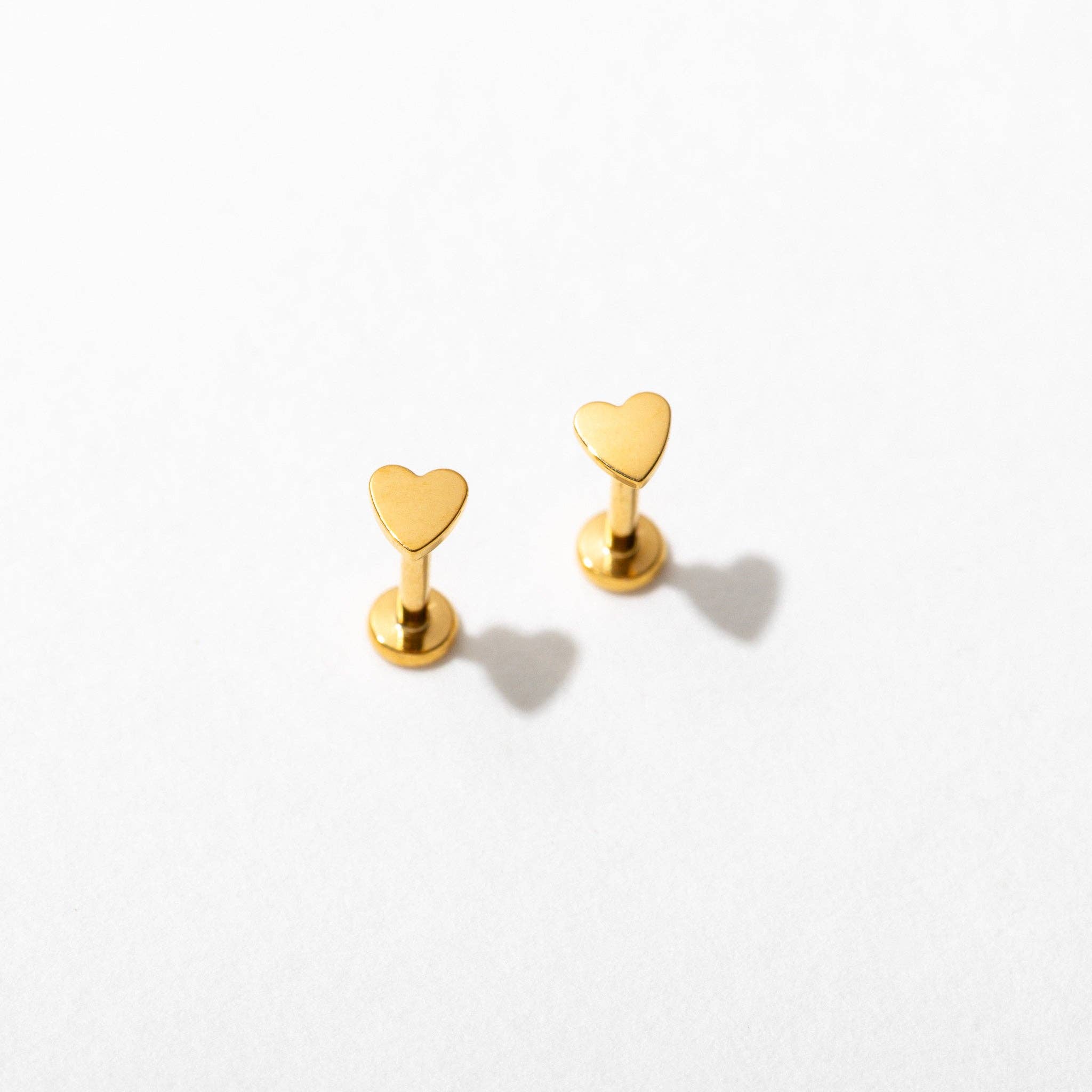 14k Gold Heart Flat Back Stud Earrings