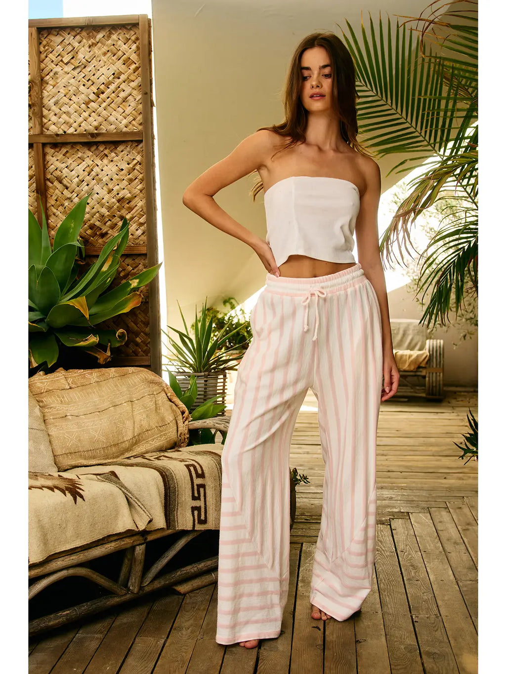 Mixed striped wide leg pants