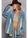 Distressed studded denim top