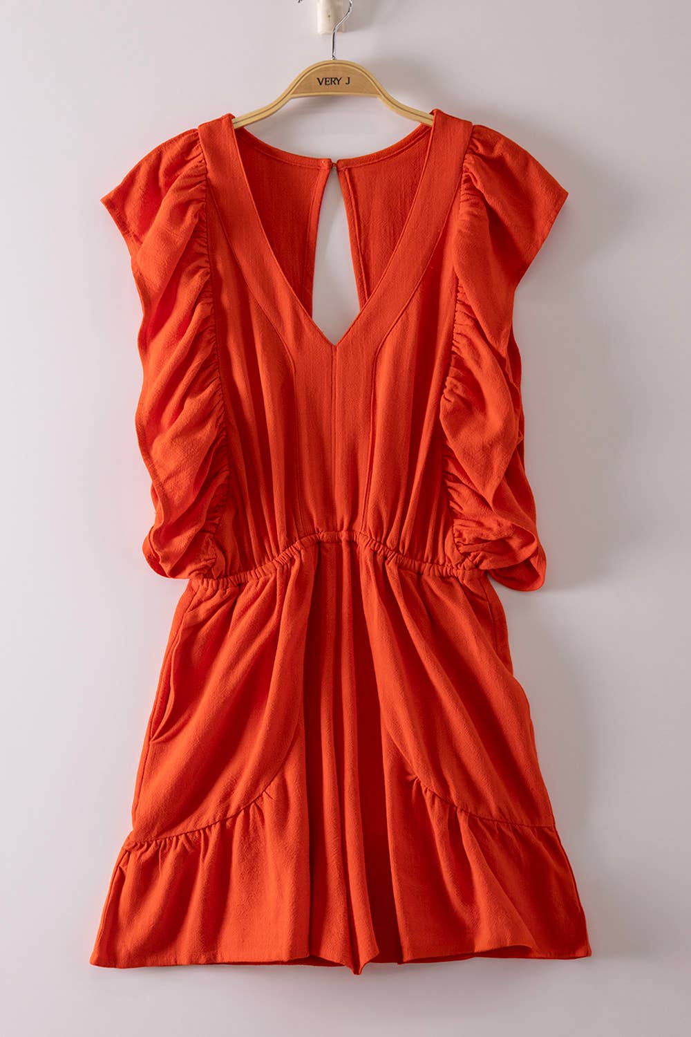 Back Cutout Ruffled Sleeve Romper