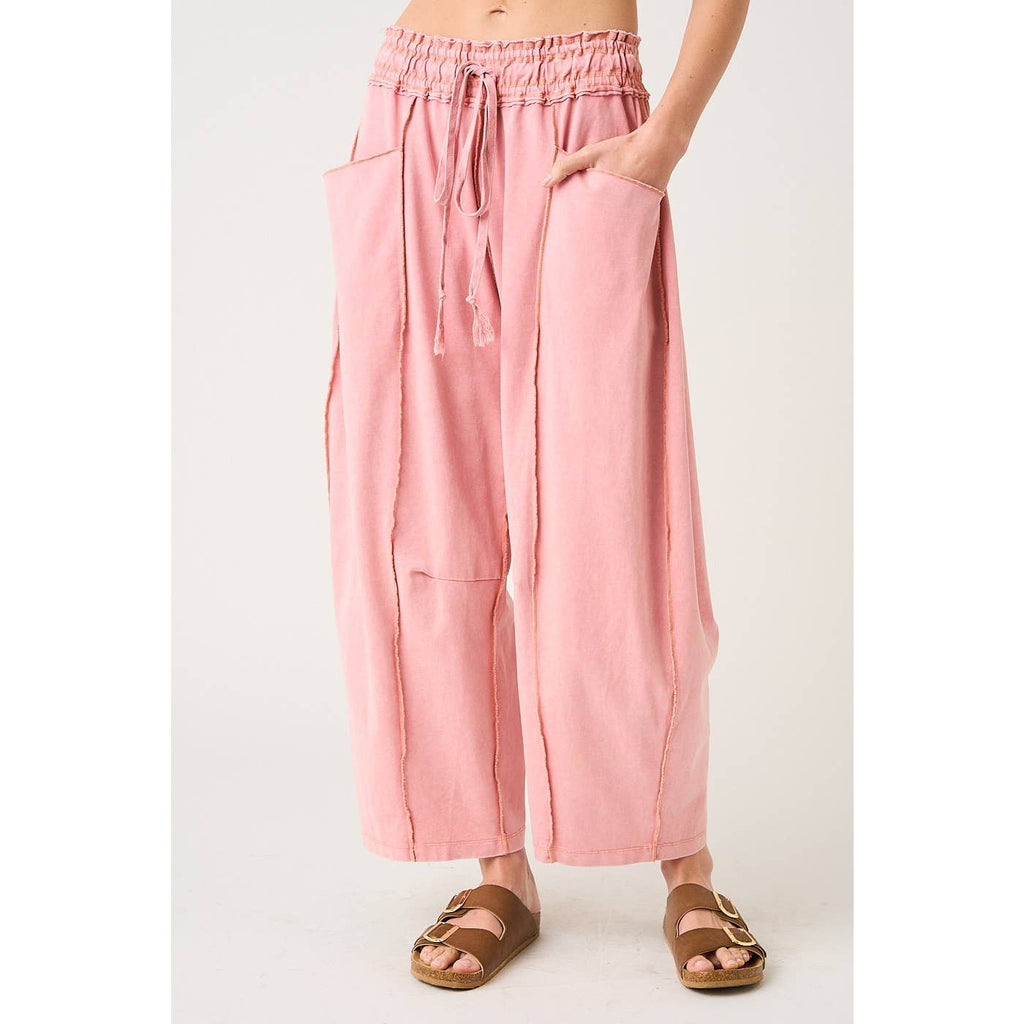 MINERAL WASH SEAM DETAIL PULL ON BARREL PANTS