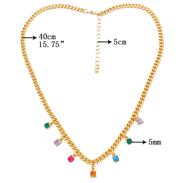 Lizi Necklace 7 CZ multi stone Cuban Steel Necklace  