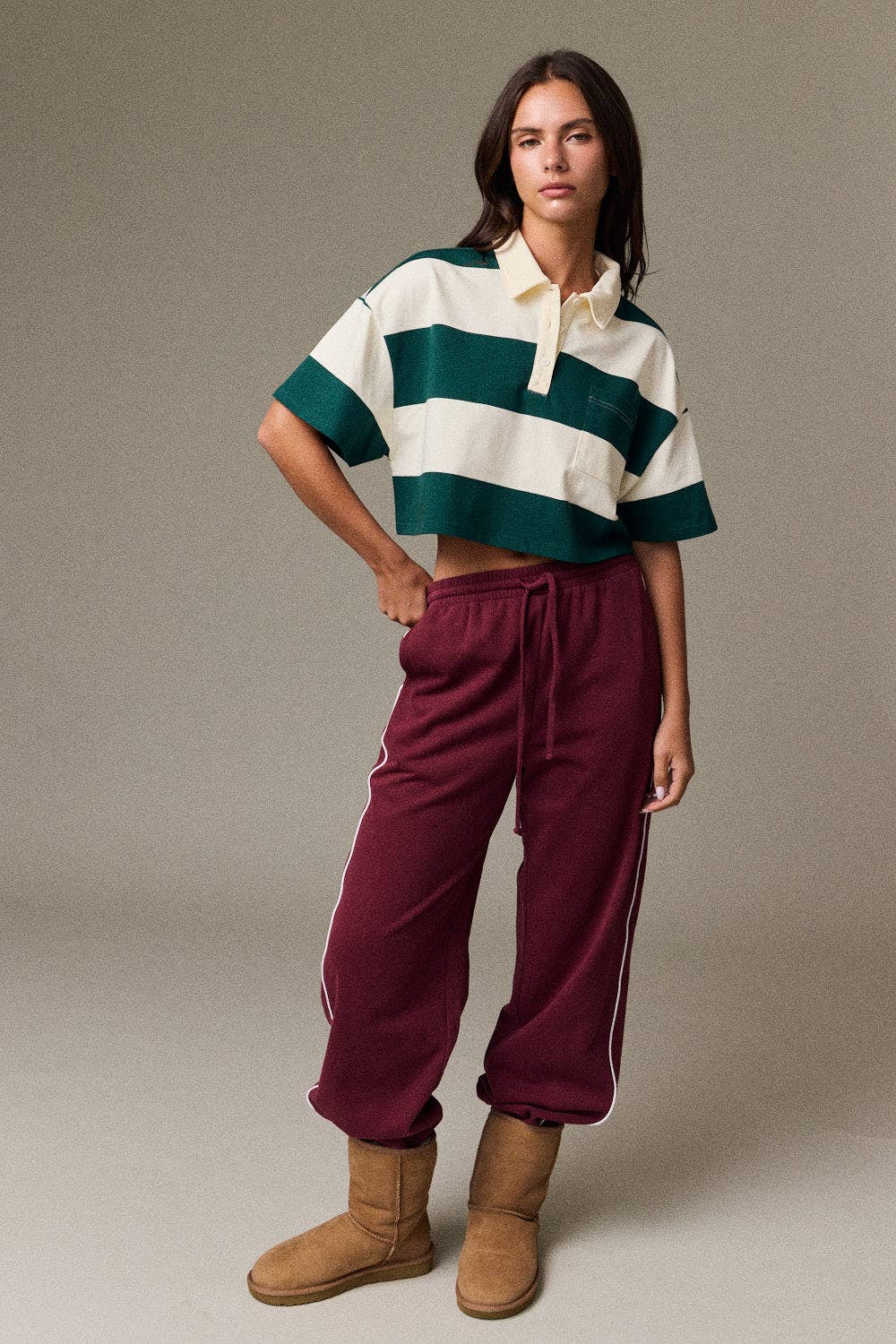 Cropped Rugby Stripe Polo Top