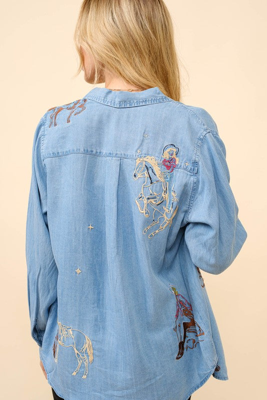 Western embroidered button down