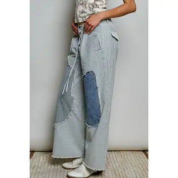 Striped button down denim pants