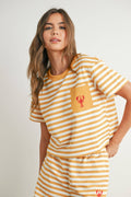 STRIPED POCKET TEE WITH EMBROIDERED LOBSTER DESIGN