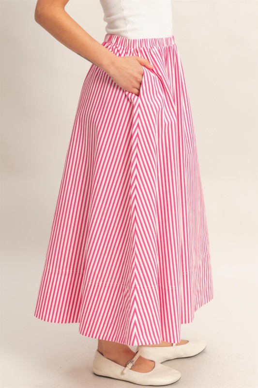 Pink striped midi skirt