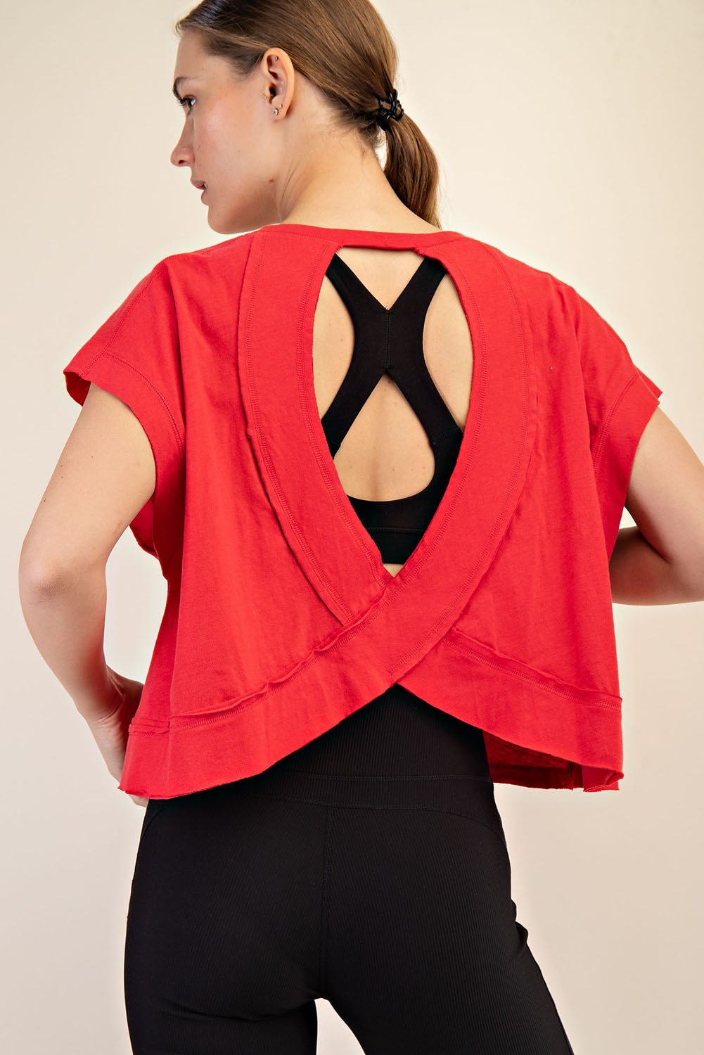 Cotton slub open back top