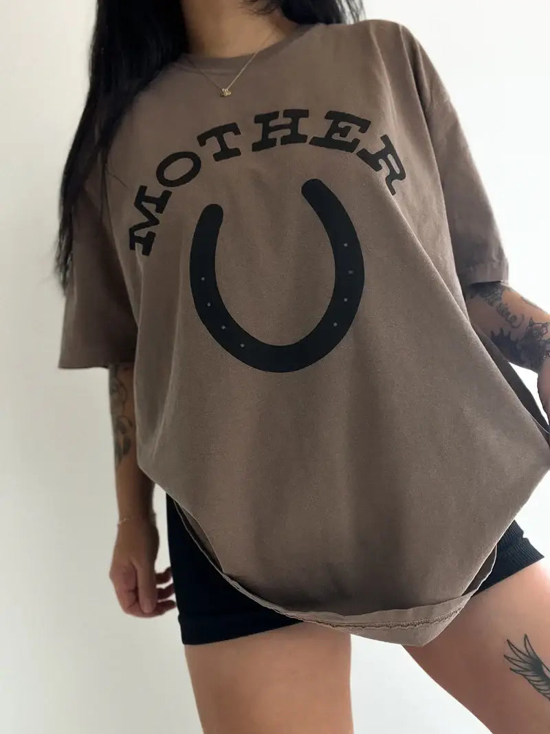 Mother Horseshoe Mom Western Graphic Tee - Espresso