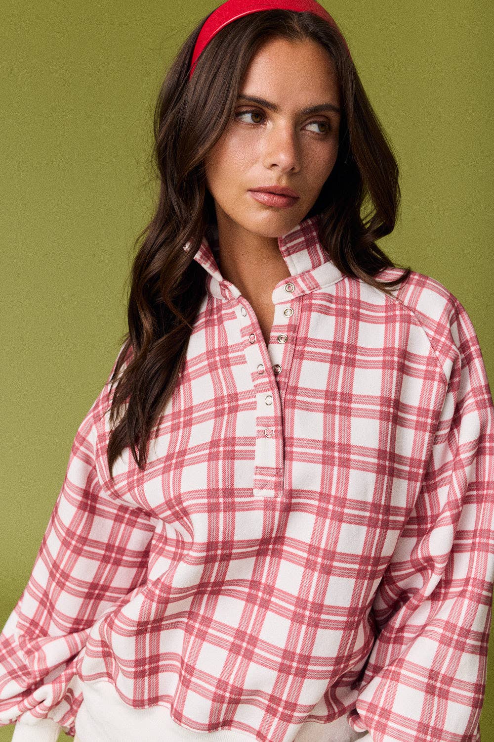 Plaid Mock Neck Sweatshirt
