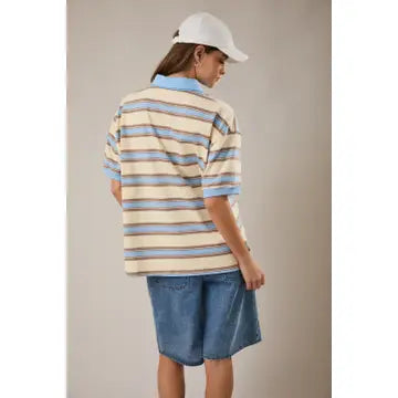 Oversized blue striped polo