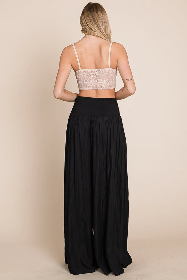 Smocked waist wide leg pant