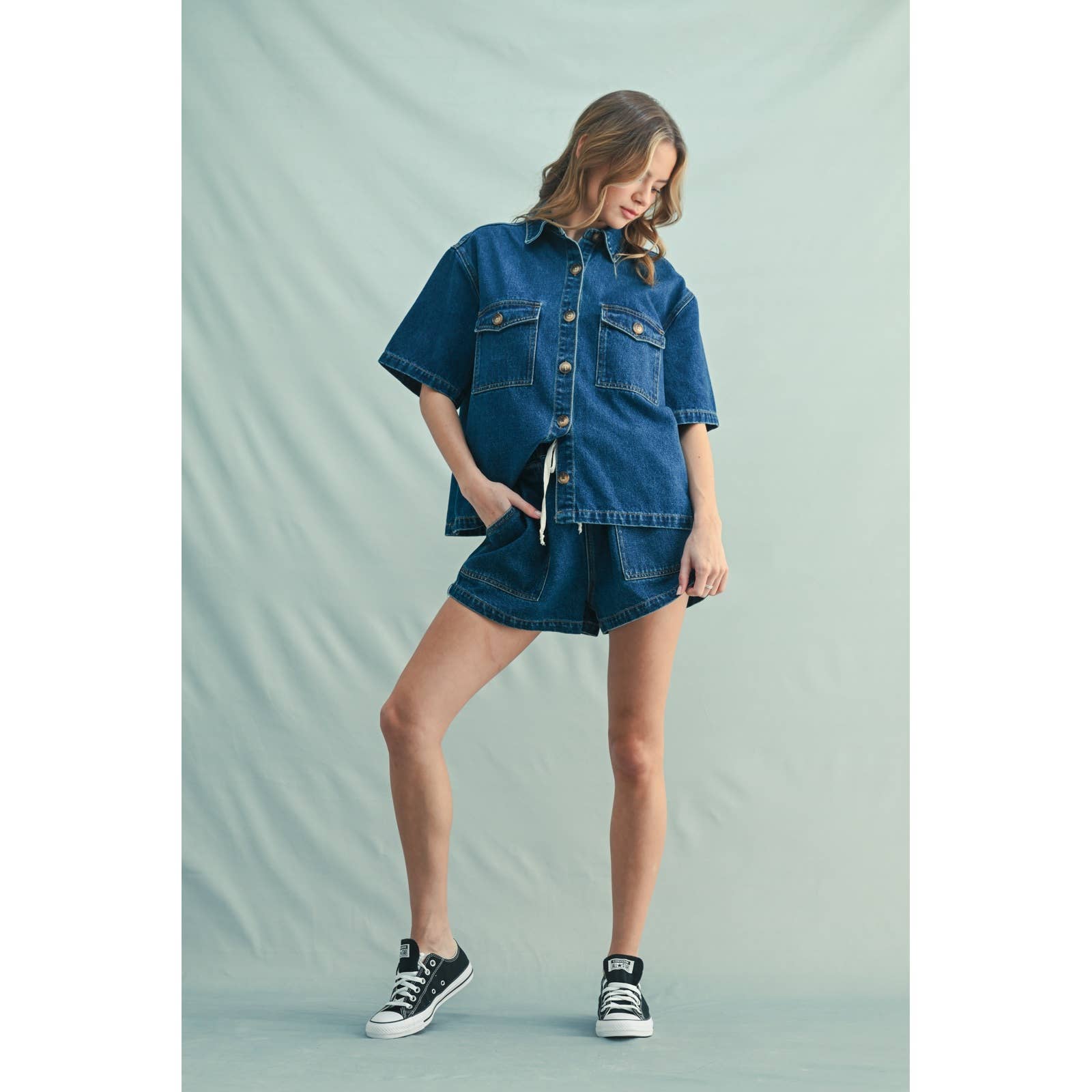 DENIM SHORTS WITH DRAWSTRING