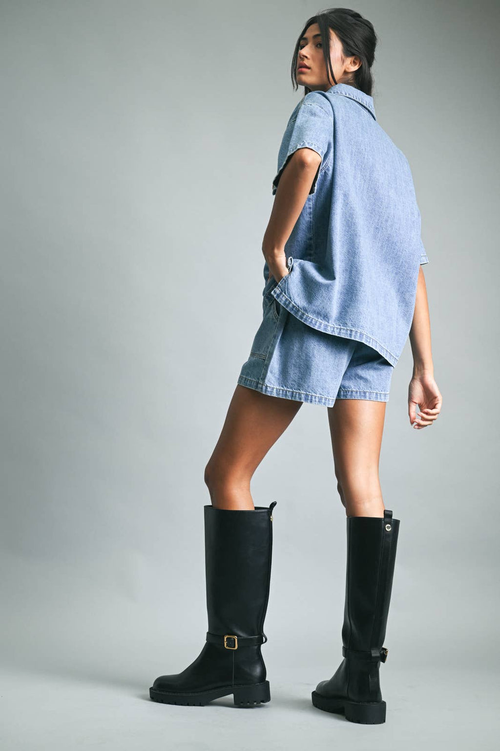 DENIM SHORTS WITH DRAWSTRING