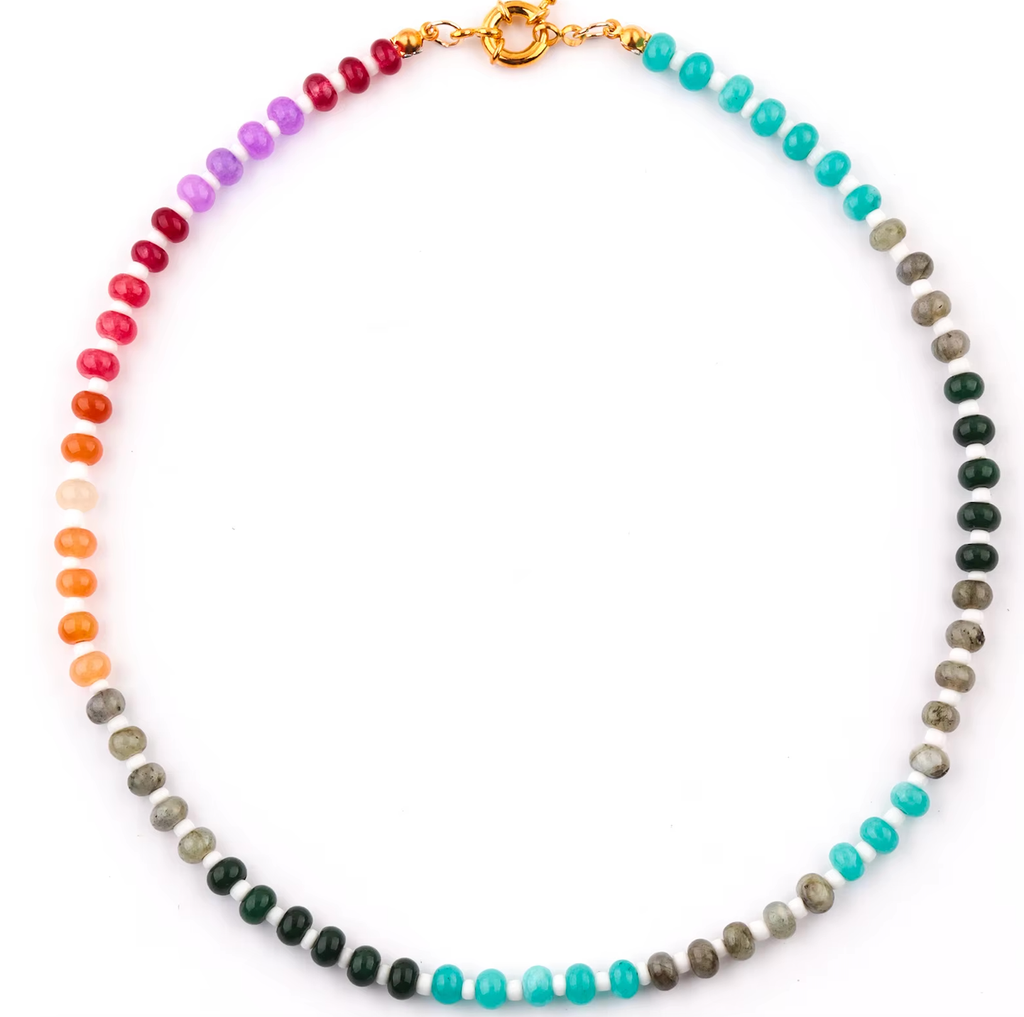 Gemstone Candy Bead Rainbow and Charm Collector Necklace