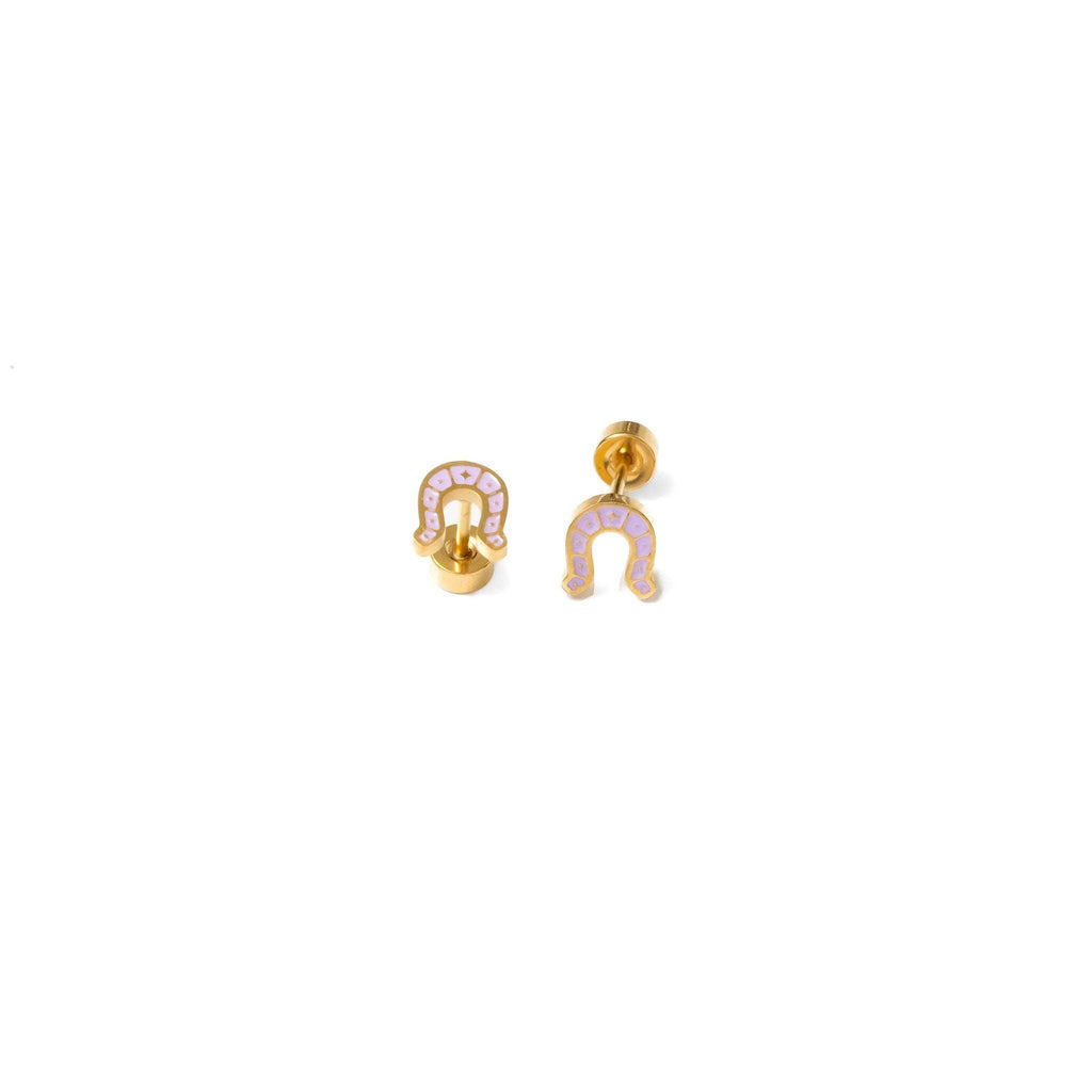 Horseshoe Stud Earrings - Hypoallergenic, Flat Back, Girl
