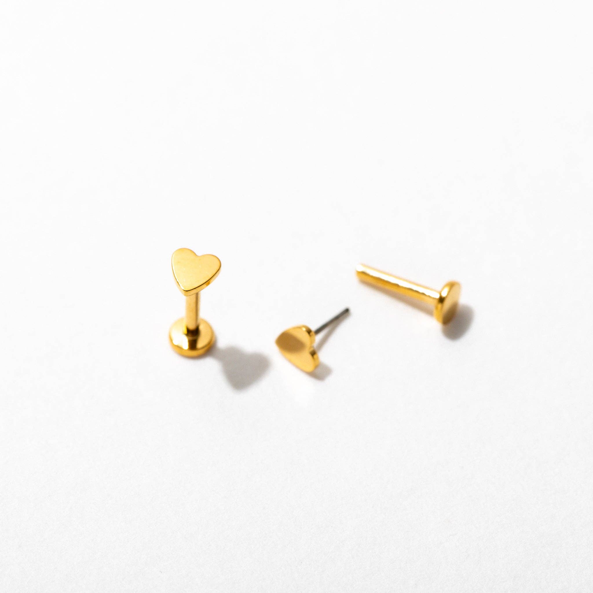 14k Gold Heart Flat Back Stud Earrings