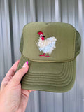 Mother Clucker Fluffy Chicken Embroidered Olive Green Otto