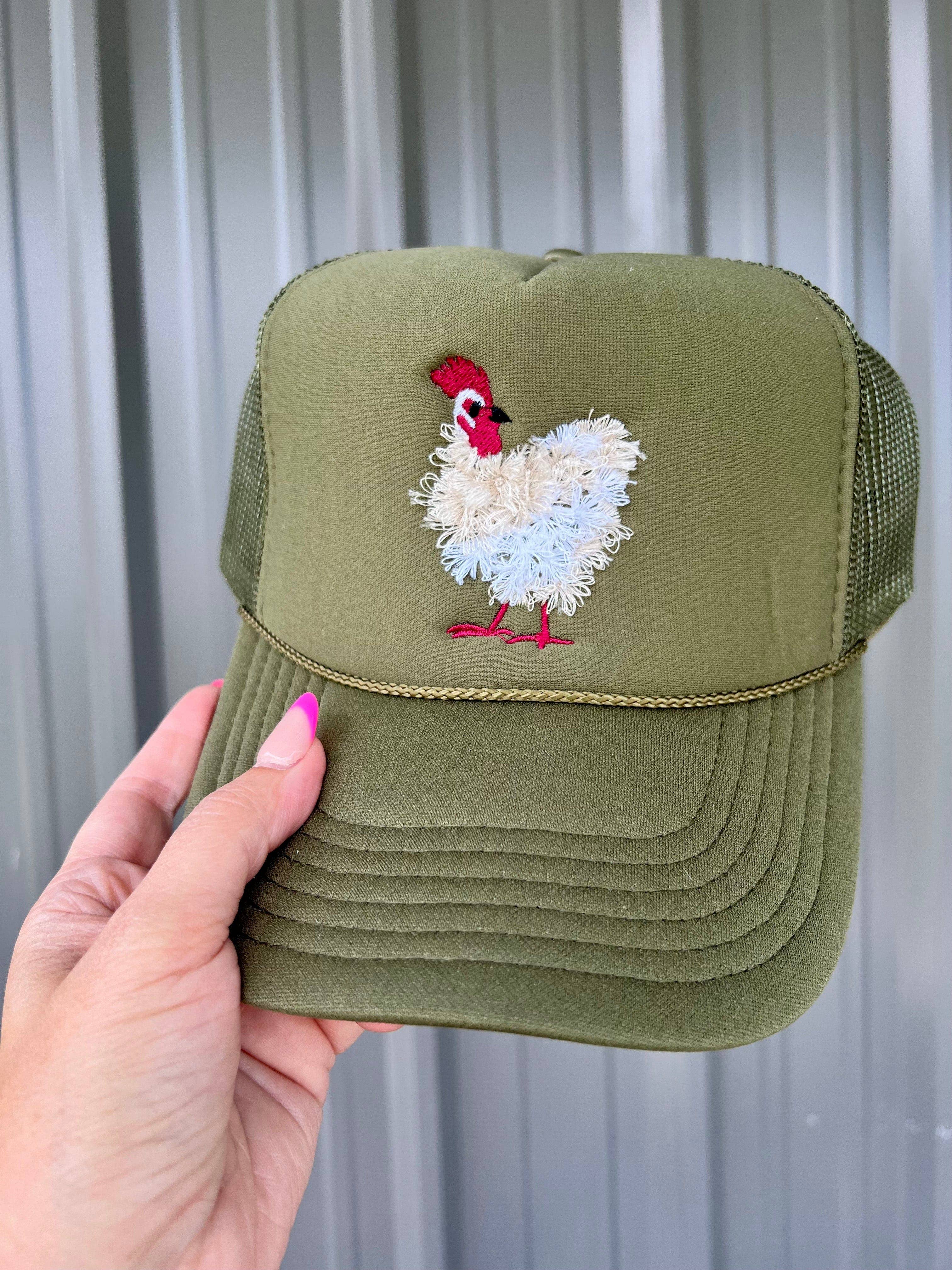 Mother Clucker Fluffy Chicken Embroidered Olive Green Otto