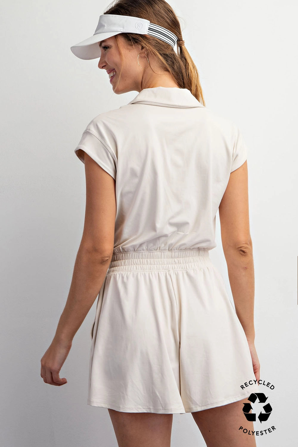 Collared zip up romper