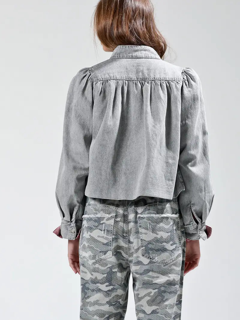 Grey shirring denim jacket