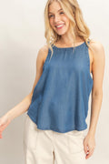 Back bow denim tank