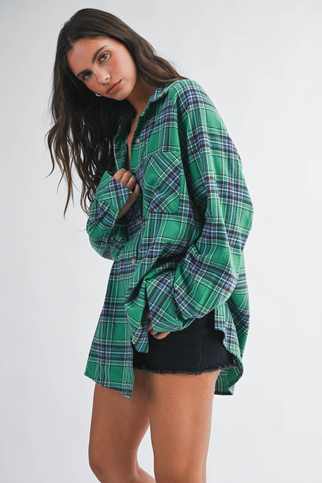 Oversized Plaid Button Down Shirt