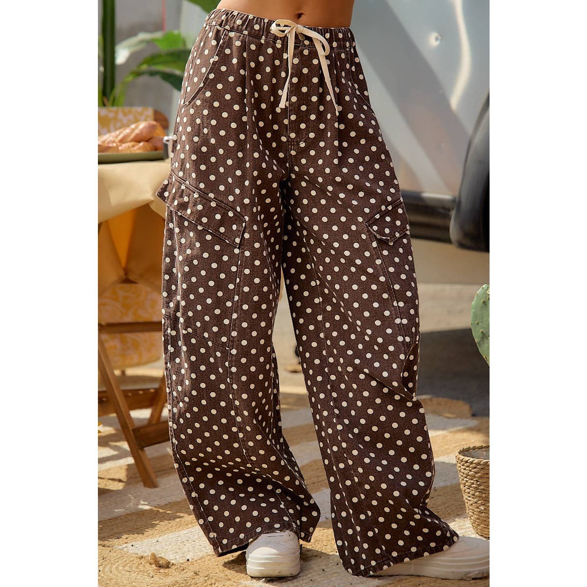 Polka dot wide leg pants
