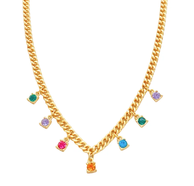 Lizi Necklace 7 CZ multi stone Cuban Steel Necklace  