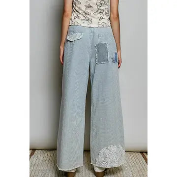 Striped button down denim pants