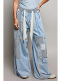 Wide leg denim patch pants