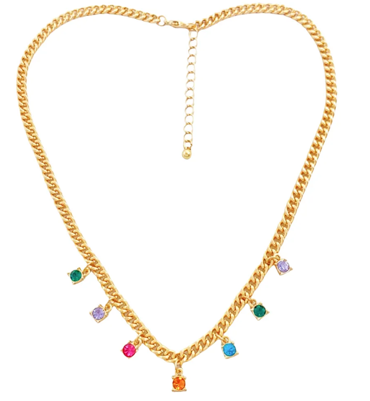Lizi Necklace 7 CZ multi stone Cuban Steel Necklace  