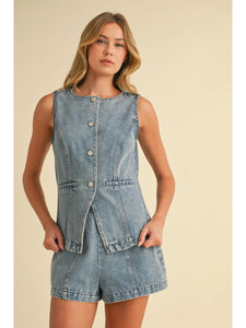 Denim vest and shorts set