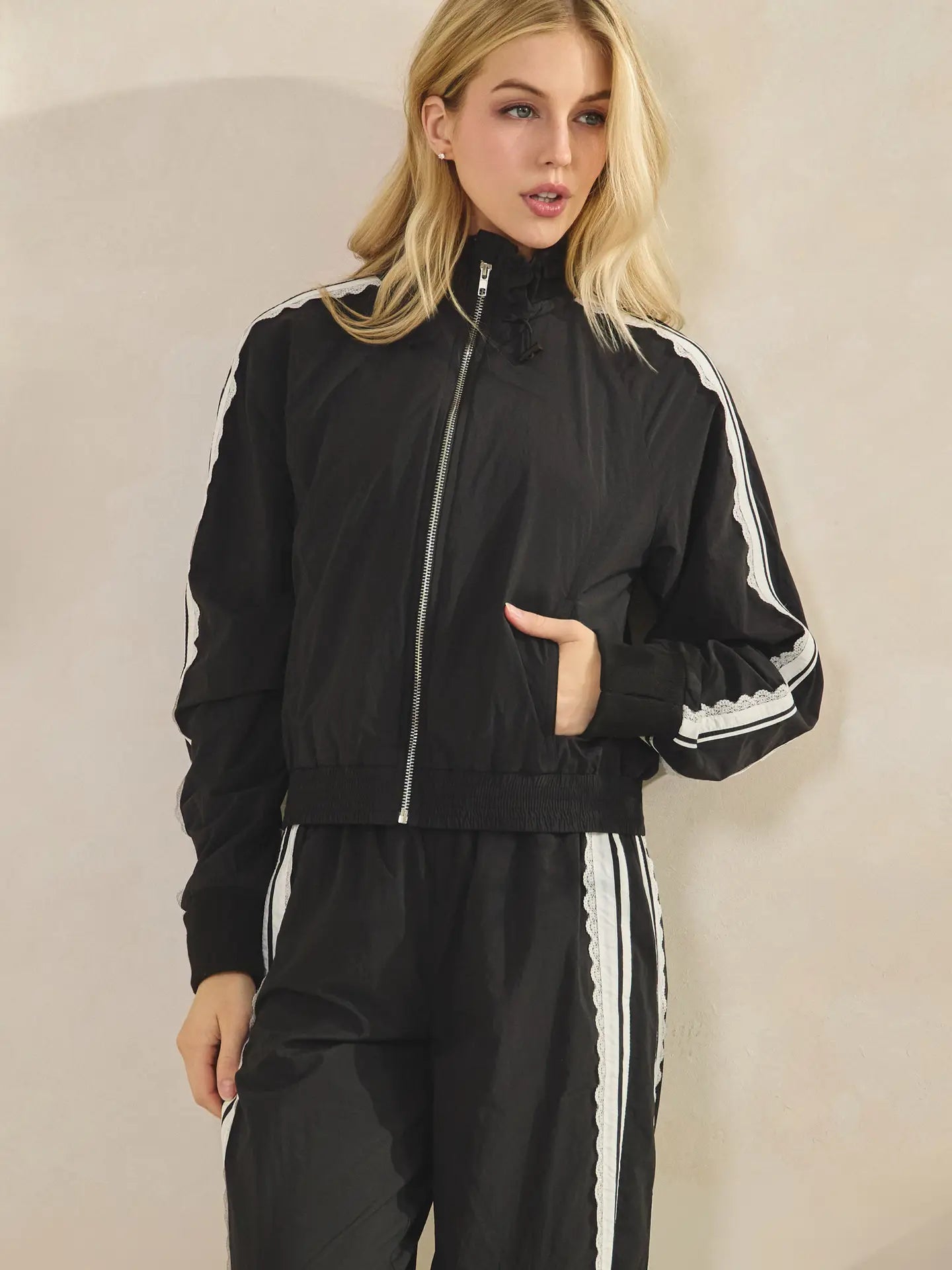 Lace trimmed track suit