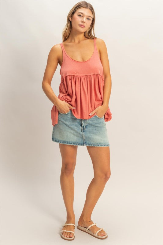 Scoop neck babydoll tank